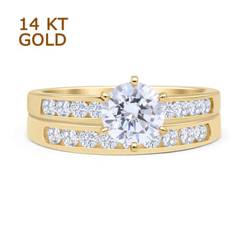 Two Piece Round Solitaire Eternity Gold Ring
